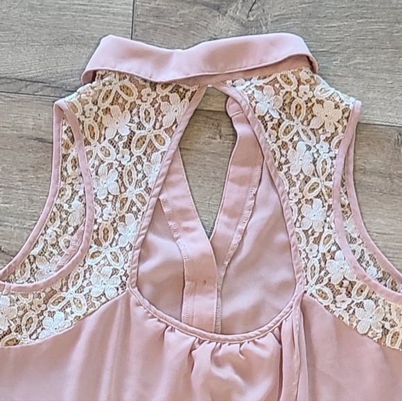 Barely Worn - DOUBLE ZERO - NearNew Chiffon Mauve Hi-Low Blouse, Open Back- M - Picture 5 of 6